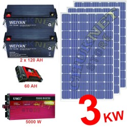 KIT FOTOVOLTAICO 3KW GIORNALIERO INVERTER 5000W PANNELLO ENERGIA BATTERIA 200AH