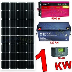 KIT FOTOVOLTAICO 1KW GIORNALIERO 5000W INVERTER PANNELLO ENERGIA SOLARE BATTERIA 100 AH