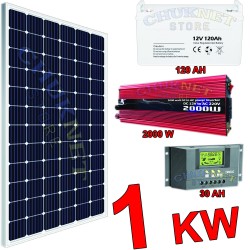 KIT FOTOVOLTAICO 1KW GIORNALIERO 2000W INVERTER PANNELLO ENERGIA SOLARE BATTERIA 100 AH