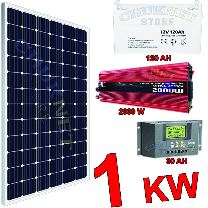 KIT FOTOVOLTAICO 1KW 2000W INVERTER PANNELLO ENERGIA SOLARE BATTERIA 100 AH