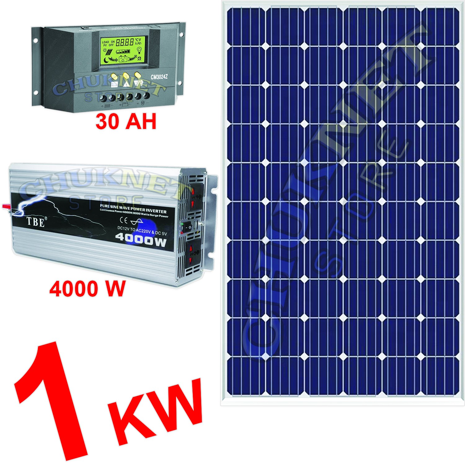 KIT FOTOVOLTAICO 1KW 4000W INVERTER PANNELLO ENERGIA SOLARE 100W