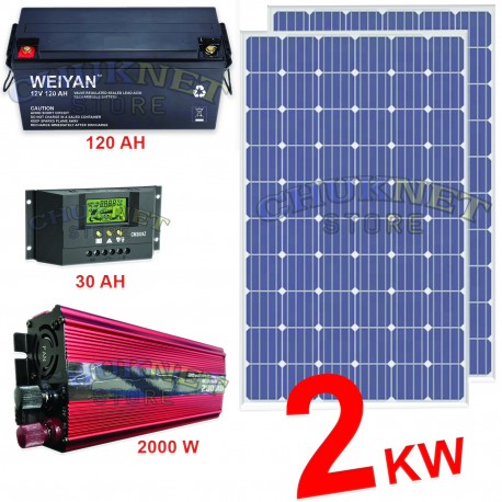 KIT FOTOVOLTAICO 2KW GIORNALIERO 2000W INVERTER PANNELLO ENERGIA SOLARE BATTERIA 120 AH