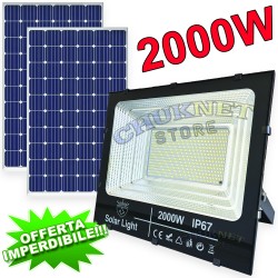 FARO FARETTO 2000W LED PANNELLO ENERGIA SOLARE FOTOVOLTAICO CREPUSCOLARE BATTERIA