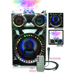 KARAOKE CASSA AMPLIFICATA  MP3 RADIO MICROFONO BLUETOOTH USB SD AUX TROLLEY LED RGB
