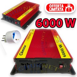 INVERTER 6000W WATT 12V 220V CONVERTITORE FOTOVOLTAICO PANNELLI SOLARI TRASFORMATORE AUTO BARCA PC PRESA USB SG POWER ONDA