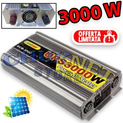 INVERTER 3000W UPS WATT 12V 220V CONVERTITORE FOTOVOLTAICO PANNELLI SOLARI TRASFORMATORE AUTO BARCA PC PRESA USB SG POWER ONDA