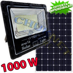 FARO FARETTO 1000W LED PANNELLO ENERGIA SOLARE FOTOVOLTAICO CREPUSCOLARE BATTERIA