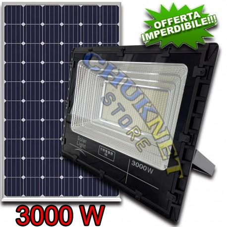 FARO FARETTO 3000W LED PANNELLO ENERGIA SOLARE FOTOVOLTAICO CREPUSCOLARE  BATTERIA