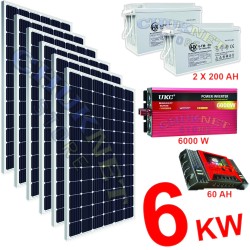 KIT FOTOVOLTAICO 6KW GIORNALIERO INVERTER 6000W PANNELLO ENERGIA BATTERIA 400AH