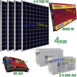 KIT FOTOVOLTAICO 4KW GIORNALIERO INVERTER 6000W PANNELLO ENERGIA BATTERIA 400 AH