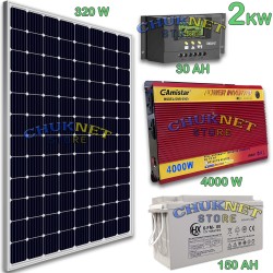 KIT FOTOVOLTAICO 2KW GIORNALIERO INVERTER 4000W PANNELLO ENERGIA BATTERIA 150 AH