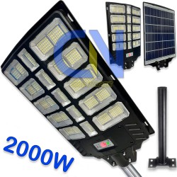 FARO LAMPIONE LED 2000W CON PANNELLO SOLARE FOTOVOLTAICO TELECOMANDO IMPERMEABILE CREPUSCOLARE